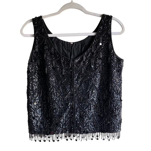 Vintage 1960s Black Beaded Sequin Fringe Blouse Size Small - Picture 4 of 15
